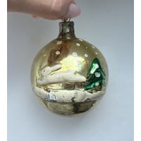 Ёлочная игрушка ссср шар заяц в лесу КУЛЬТИГРУШКА СССР