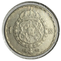 Швеция 1 крона, 1948 (серебро, холдер)