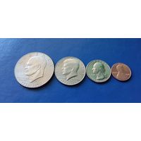 Сборка 1 доллар,50,25 и 1 центы 1976 год США "200 лет Независимости" (Состояние на фото)