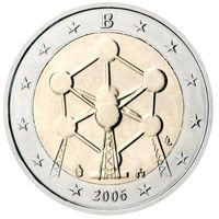 Бельгия 2 евро, 2006 Конструкция Атомиум в Брюсселе UNC из ролла