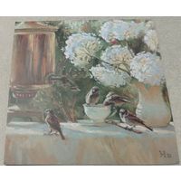 Посткроссинг. Открытка "Деревенские гости", худ.Мария Павлова (13,5х13,5). Прошла почту. Художественные марки, чёткий штемпель.