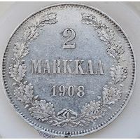 2 марки для Финляндии Николай Второй.  Шикарная.  Штемпельная.  1908 год. Последний год чекана. Малый тираж