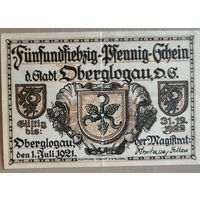 Германия 75 пфеннигов 1921 г Оберглогау (Oberglogau) 994.1b, B2, без серийного номера, XF