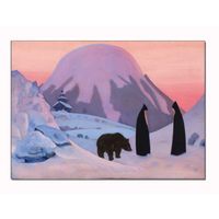 Открытка. Зима. Монахи. Горы. Рассвет. Медведь. Худож. Н.Рерих (чистая)