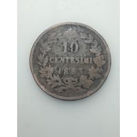 Италия 10 чентезимо 1863 года . Без отметки