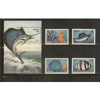 Либерия-1999(Мих.2711-2714,Бл.244),  ** ,   Морская  Фауна ,Рыбы,