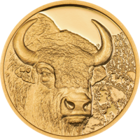 Монголия 1000 тугриков 2025г. "Мистический бизон. Зубр". PROOF Монета в капсуле; подарочной рамке - футляре; сертификат; коробка. ЗОЛОТО 3,11гр.(1/10 oz).