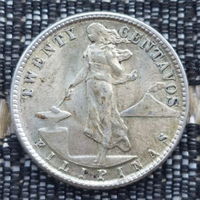 Американские Филиппины 20 центов 1944 года, D, UNC. Серебро! Девушка. Орел США. Предложи свою цену или обмен!