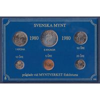 Швеция, набор из 6 монет 1980 года, в пластиковом кейсе, UNC