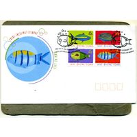 КОНВЕРТ КОКОСОВЫЕ ОСТРОВА,  КПД, 2004  жизнь моря   марки серия  Mi 404-407,     4  евро