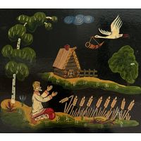 Живописное лаковое панно в стиле Палех ручная роспись СССР