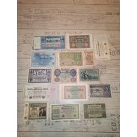Банкноты Германии, 15 штук, состояние разное.