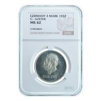 Германия. 3 марки 1932 G  Гетте слаб CPRC MS62