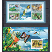 Фауна. Бабочки и птицы. Сан-Томе и Принсипе. 2007. 1 малый лист и 1 блок б/з. Michel N 3004-3043, бл589-598 (23.0 е)