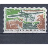 [1419] Конго 1970. Авиация.Самолет.Перелет Линдберга через Атлантику. Гашеная марка.