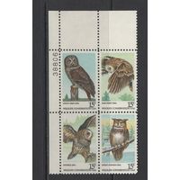 Фауна Птицы США /USA 1978** Хищные птицы Совы Квартблок Mi#1358-1361
