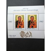 Польша 1982 Блок Mi.89 с двумя марками "600 лет иконе "Черная Мадонна"" (чистый**) Mi.2820х2 каталог 15.00 евро