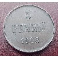Финляндия в составе РИ. 5 пенни 1908