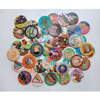 Фишки из 90-х Pog, Pocahontas, Barbie, Mortal combat, Sonic, Trafic, Power rangers...