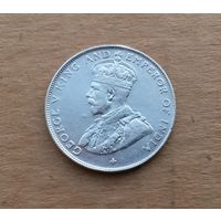 Стрейтс-Сетлментс, 50 центов 1920 г., серебро 0.500, нюанс по гурту (фото)