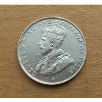 Стрейтс-Сетлментс, 50 центов 1920 г., серебро 0.500, нюанс по гурту (фото)