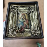 Икона Владимирской Божией Матери. Старенькая, деревенская школа. 35 на 30 см