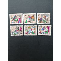 ГДР 1967 Полная серия марок "Сказка: король Дроздобород" (спецгашение с клеем без наклеек) Mi.1323-1328 каталог 6.00 евро