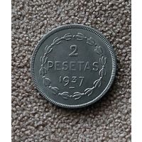 Испания Гражданская война 2 песеты, 1937 aUNC