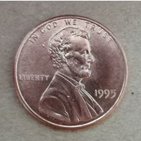 США 1 цент, 1995 г., Цент Линкольна без отметки МД, KM# 201b, ю