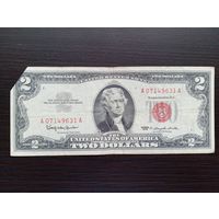 США 2 $ красная печать 1963 (обрезан угол)