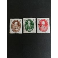 ГДР 1957 Полная серия марок "Известные ученые натуралисты" (гашение, номиналы 5 и 20 с клеем, номинал 5 имеет диагональный перегиб) Mi.574-576 каталог 2.00 евро