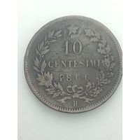 Италия 10 чентезимо 1866 года . Н