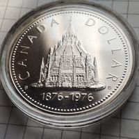 1 доллар Канады 1976 года. В честь 100-летия Парламентской библиотеки.Серебро.