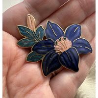 Брошь Лилия Клуазоне Англия клеймо Fish