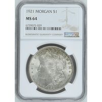Доллар Морган США - ms 64 NGC яркий штемпельный блеск