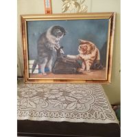 Картина "Котята" 50-60е годы, холст, масло, 60х40 см.