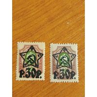 1922 Советская Россия РСФСР надпечатка литографская клей MNH** 2 марки лилово-коричневая и коричнево-красная (2-15)