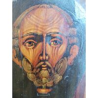 Старинная икона Николая чудотворца с предстоящими святыми.