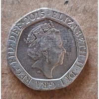 Великобритания 20 пенсов, 2015 г., (Портрет королевы с инициалами "JC")  KM# 1336