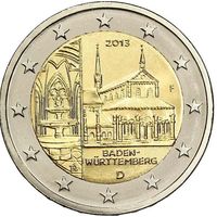 2 евро 2013 Германия Монастырь Маульбронн, Баден-Вюртемберг дворы A G F D J UNC из ролла на выбор
