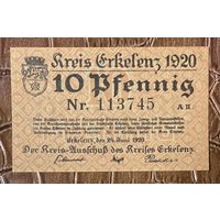 Нотгельд 10 пфеннигов 1920 год. Эркеленц. Веймарская республика