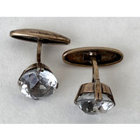 Запонки винтажные. Горный хрусталь в серебре