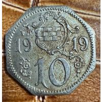 Монета 10 пфеннигов 1919 год. Хэмм. Веймарская республика.
