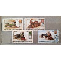 Центральноафриканская Республика 1979г. 4 из 5 марки серии "100 летие смерти Роуланда Хила. Паровозы". гаш.