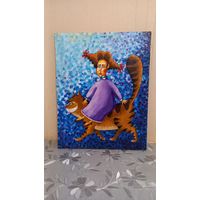 Леся и кот. Картина, холст,  масло 40см на 50см