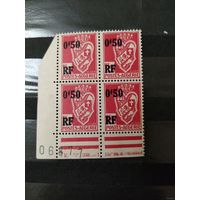 Французская колония Алжир квартблок с номером печатного листа абкляч надпечатки без клея без дыр герб (5-8)