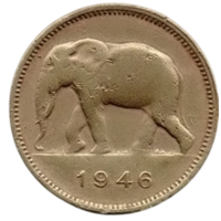 Колония Бельгийское Конго. 2 франка 1946. Фауна. Слон.