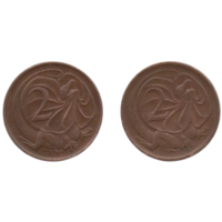 Содружество Австралии ( Австралия ). 2 цента 1966, 1972. Фауна. Плащеносная ящерица. Цена за одну монету.