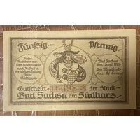 Нотгельд , 50 пфеннигов Бад-Закса 1921 год. Веймарская республика