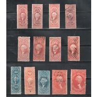США-1862(Скотт. R44c-R81c) , гаш. , REVENUE, Налоговые марки , Президенты, Вашингтон, 1-й выпуск